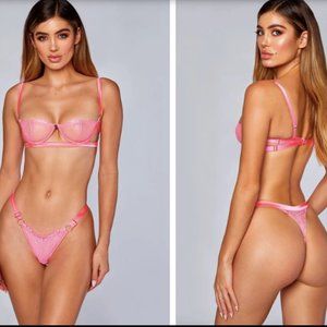 VANESSA SATIN & LACE BRA/THONG SET - PINK